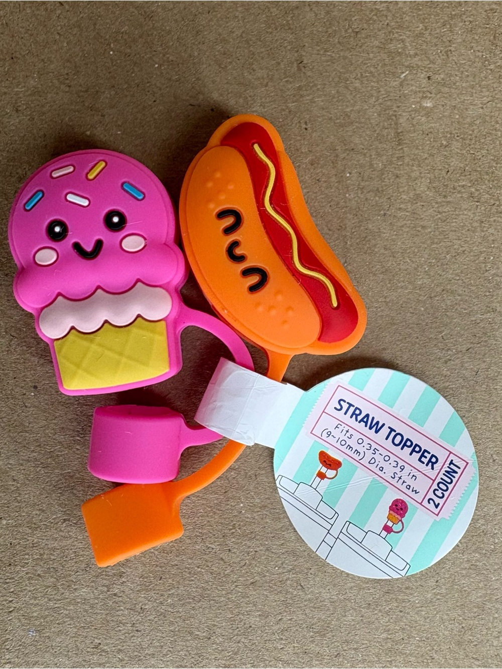 NWT Target Bullseye Spot Set of 2 Straw Toppers Ice Cream and Hot Dog
